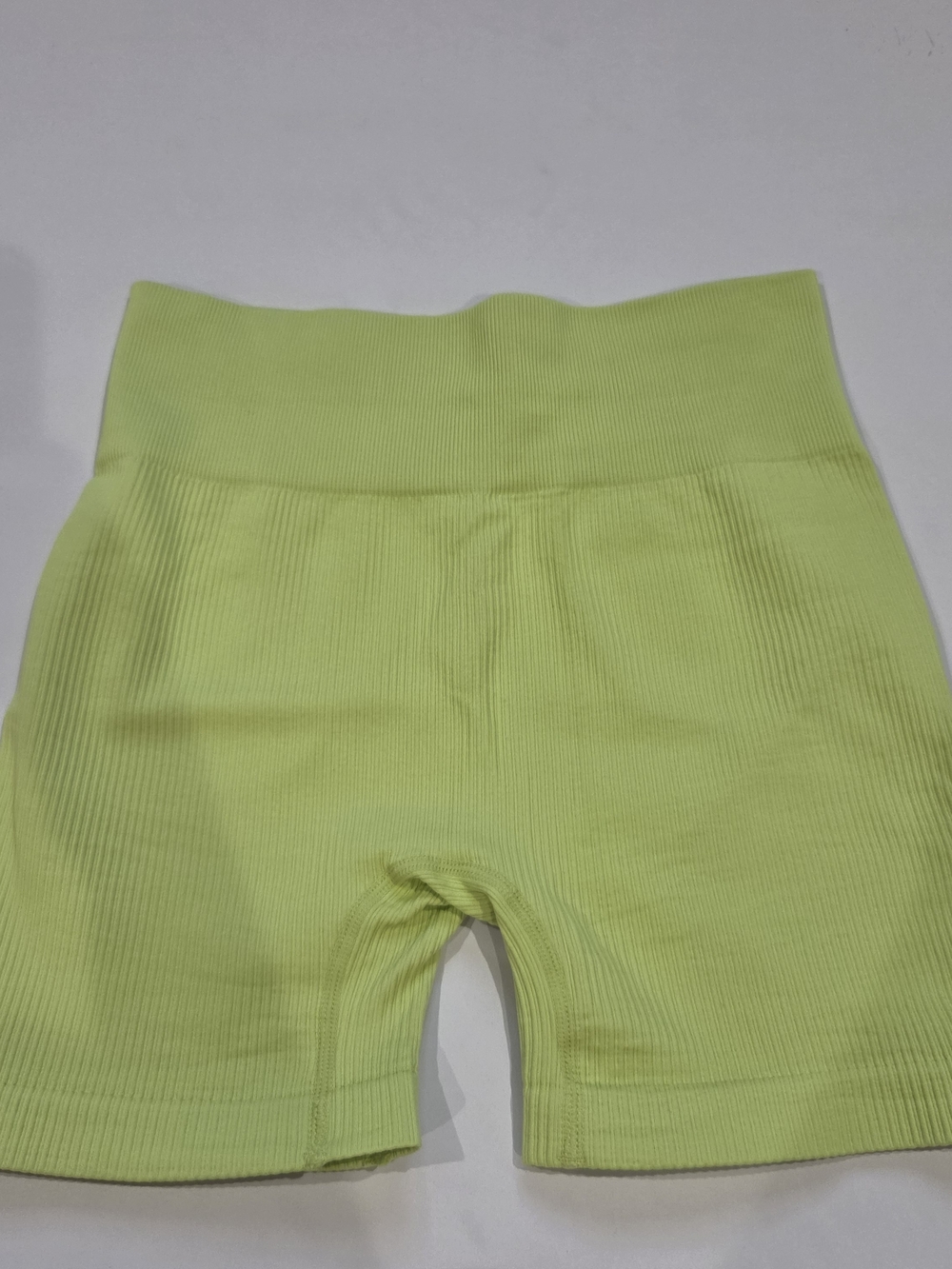 Seamless High-Waist Athletic Ribbed Spandex Shorts - Lime Green